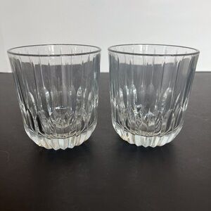 Set of Two Beveled Cut Glass Heavy Lowball Glasses